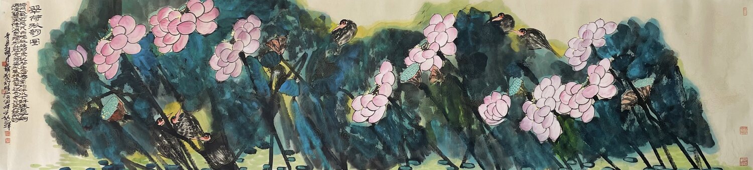 Green Lotus in Autumn Charm Nova Shah Original painting for sale