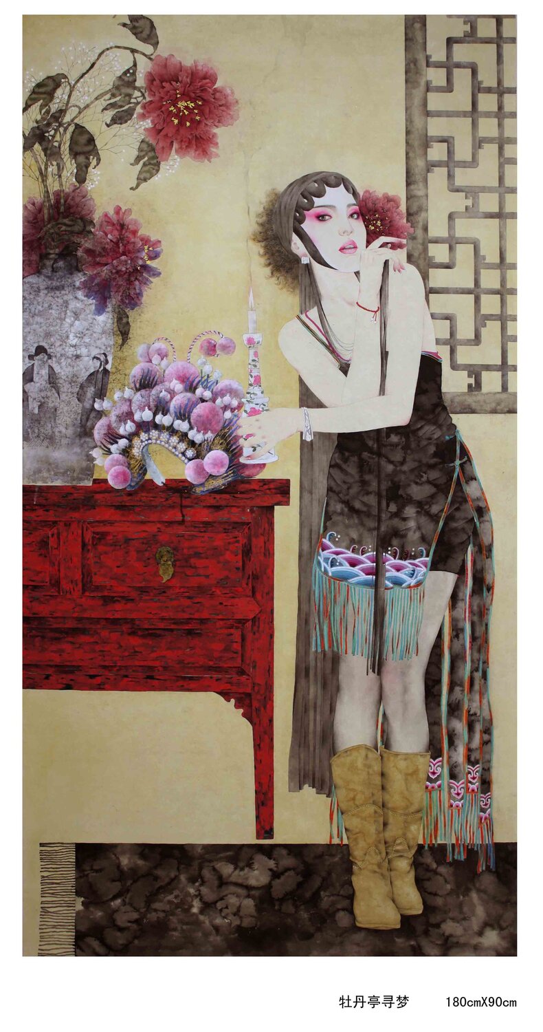 Dream Seeking in Peony Pavillion Nova Shah Drawing for sale