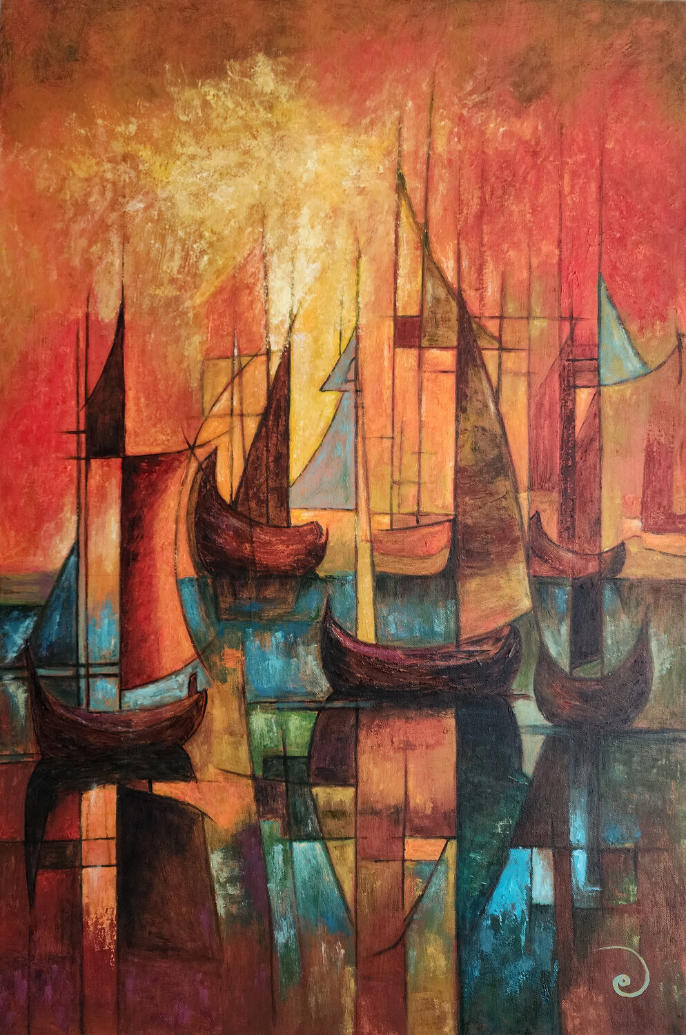 Lagoon Sunset Manu Fine Art Original painting for sale