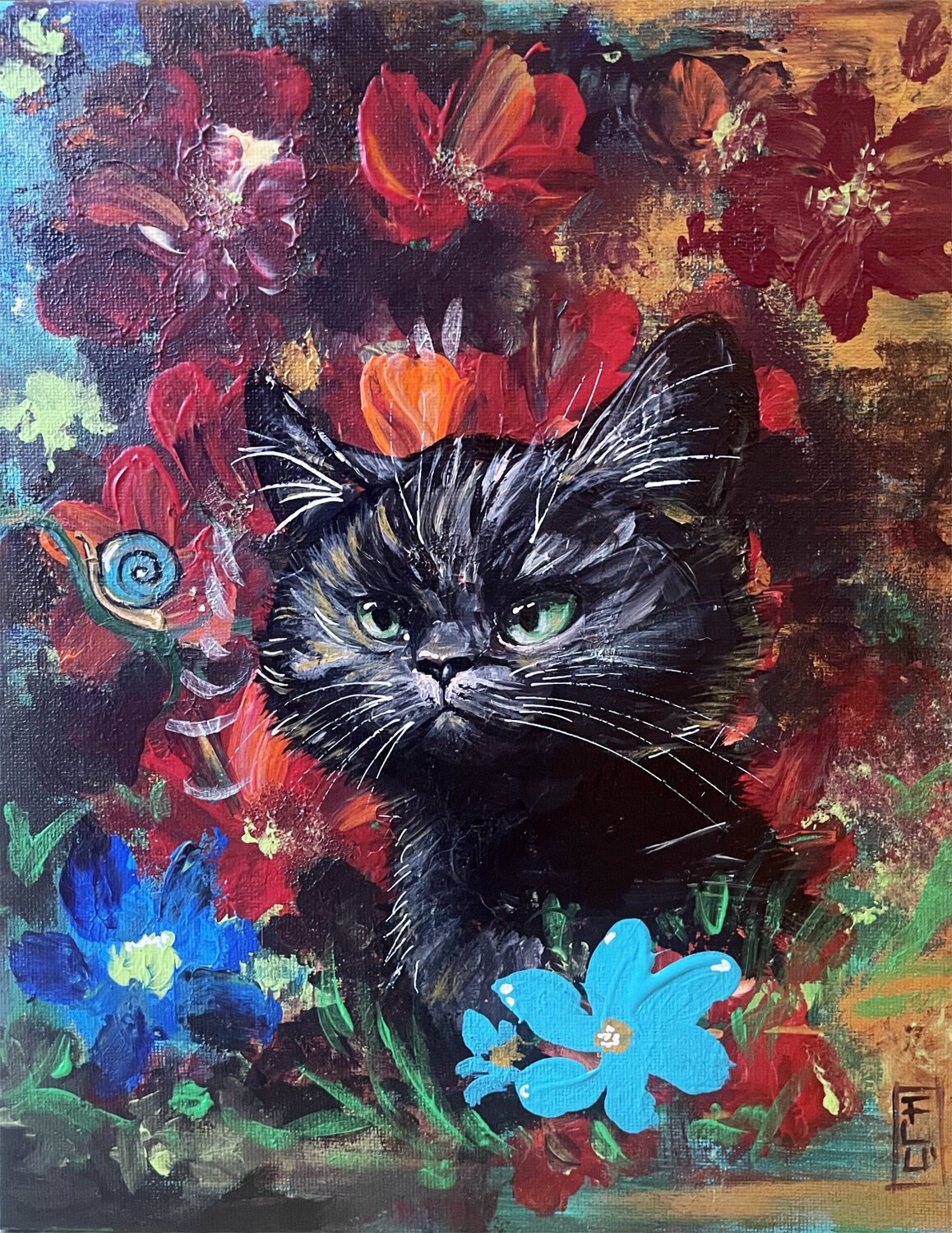 Curiosity charmed the cat Francesca Romana Luzi Original painting for sale
