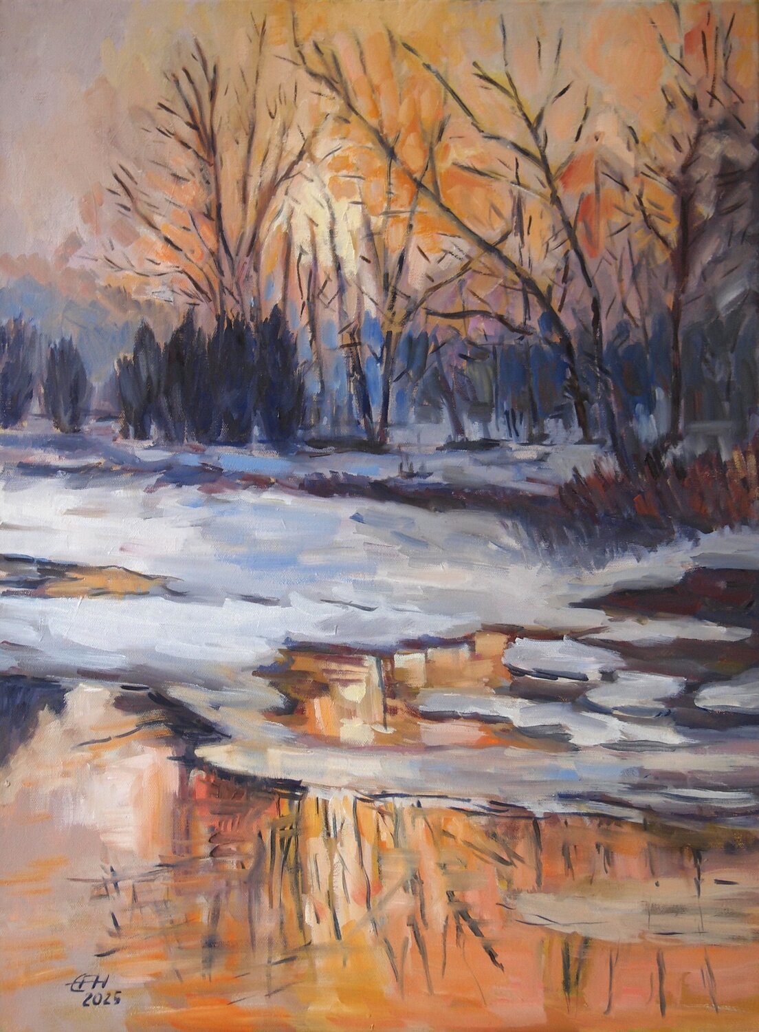 Winter Sun, Reflection Ellen Fasthuber-Huemer Original painting for sale