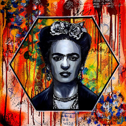 Tableau Frida Kahlo Street Art Fleurs Graffiti Original Sur Toile by Priscilla Vettese, Painting for Sale on Select