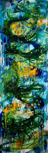 Grande Peinture Abstraite bleu vert moderne unique by Priscilla Vettese, Painting for Sale on Select