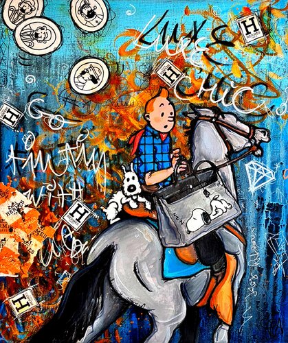 Pop Tintin Milou Snoopy X Hermes Tableau Pop Street Art Sur Lin Original by Priscilla Vettese, Painting for Sale on Select