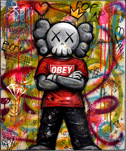 Kaws Obey? Pop Art Coloré Sur Toile by Priscilla Vettese, Painting for Sale on Select