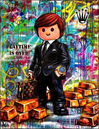 Pop Playmobil Rich ? Œuvre Pop Art et Street Art contemporain by Priscilla Vettese, Painting for Sale on Select