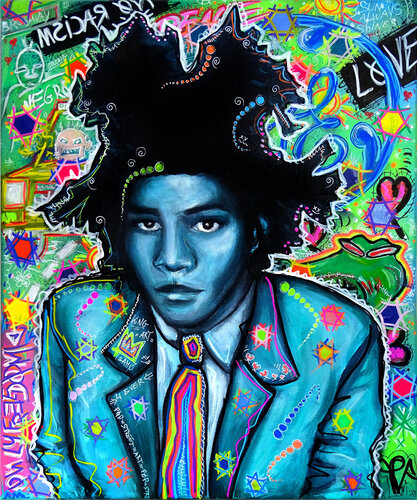 Hex Tribute to Basquiat Portrait Pop Art urbain by Priscilla Vettese, Painting for Sale on Select