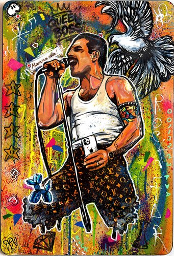 Freddie Mercury pop art Coloré Oeuvre Unique sur bambou by Priscilla Vettese, Painting for Sale on Select