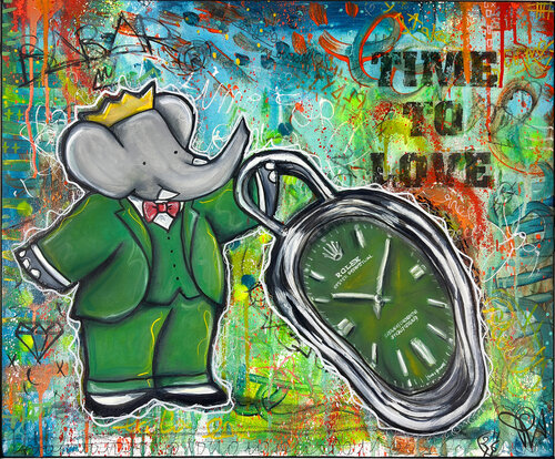 Tableau Pop Street Art Babar Montre Molle Dali Rolex Unique by Priscilla Vettese, Painting for Sale on Select