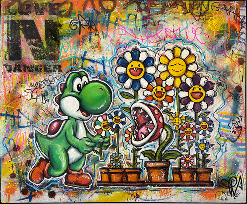 Yoshi Murakami Fleurs Colorées Pop Art Street Art Original by Priscilla Vettese, Painting for Sale on Select