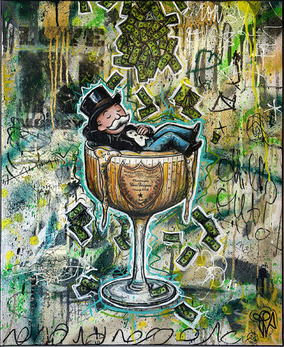 Love N Money 2 – Monopoly Pop Art Street Art Champagne by Priscilla Vettese, Painting for Sale on Select