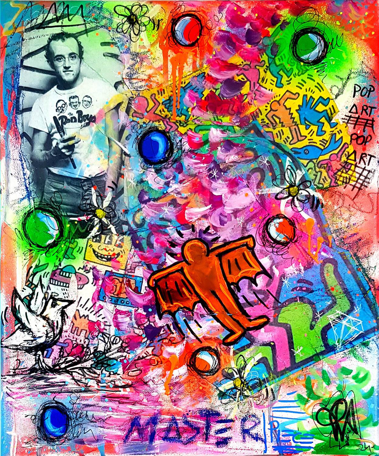 Urban Haring Tribute Pop Street Art Peinture Toile Priscilla Vettese Original painting for sale