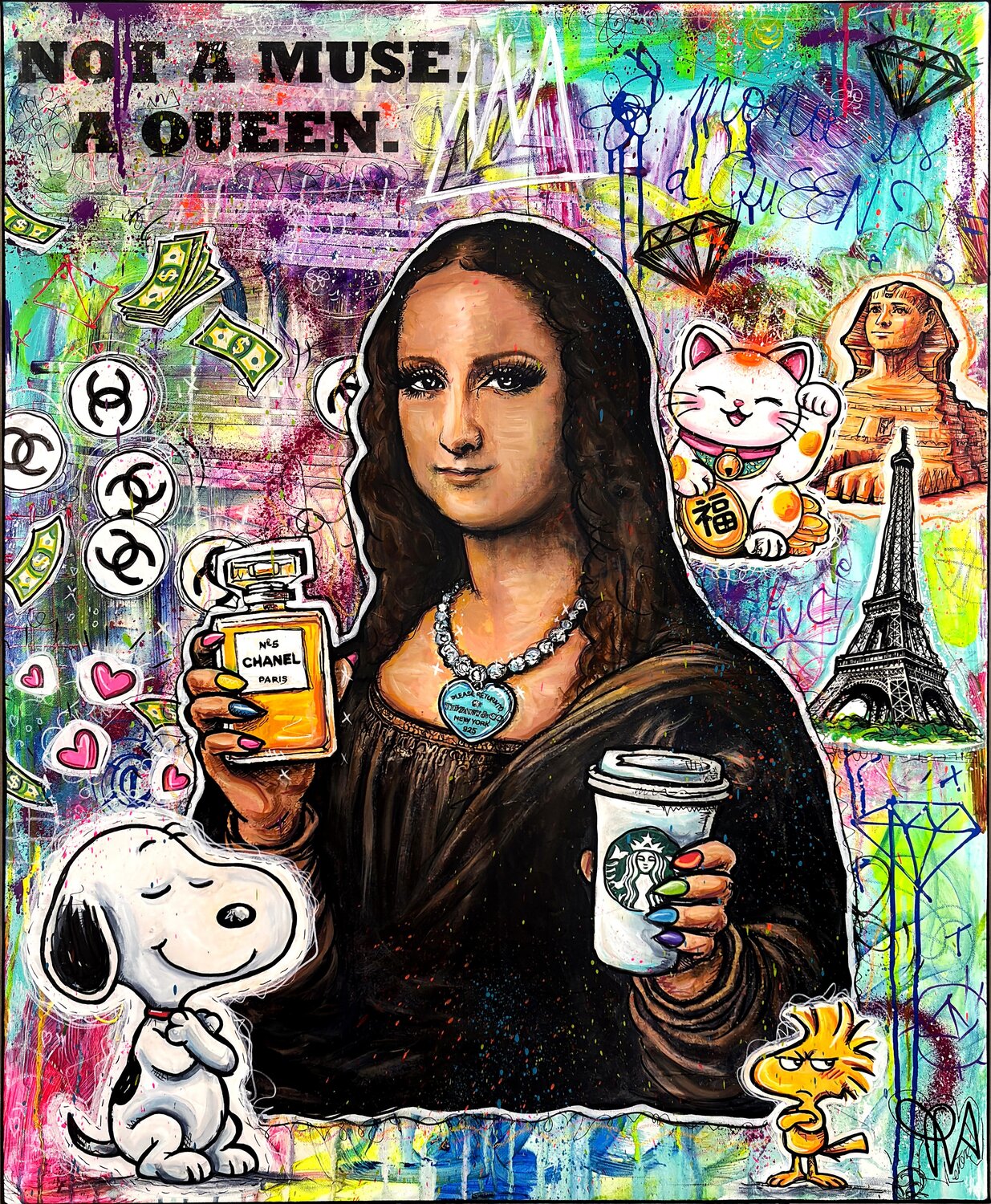 Pop Queen Mona Grande Œuvre Pop Art Street Art Colorée Priscilla Vettese Original painting for sale