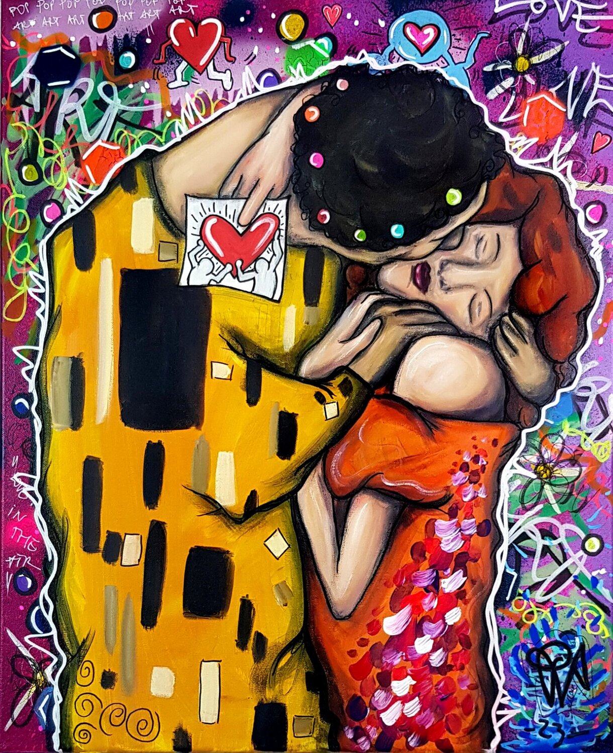 Pop Klimt Tableau Le Baiser Pop Art Unique Priscilla Vettese Original painting for sale