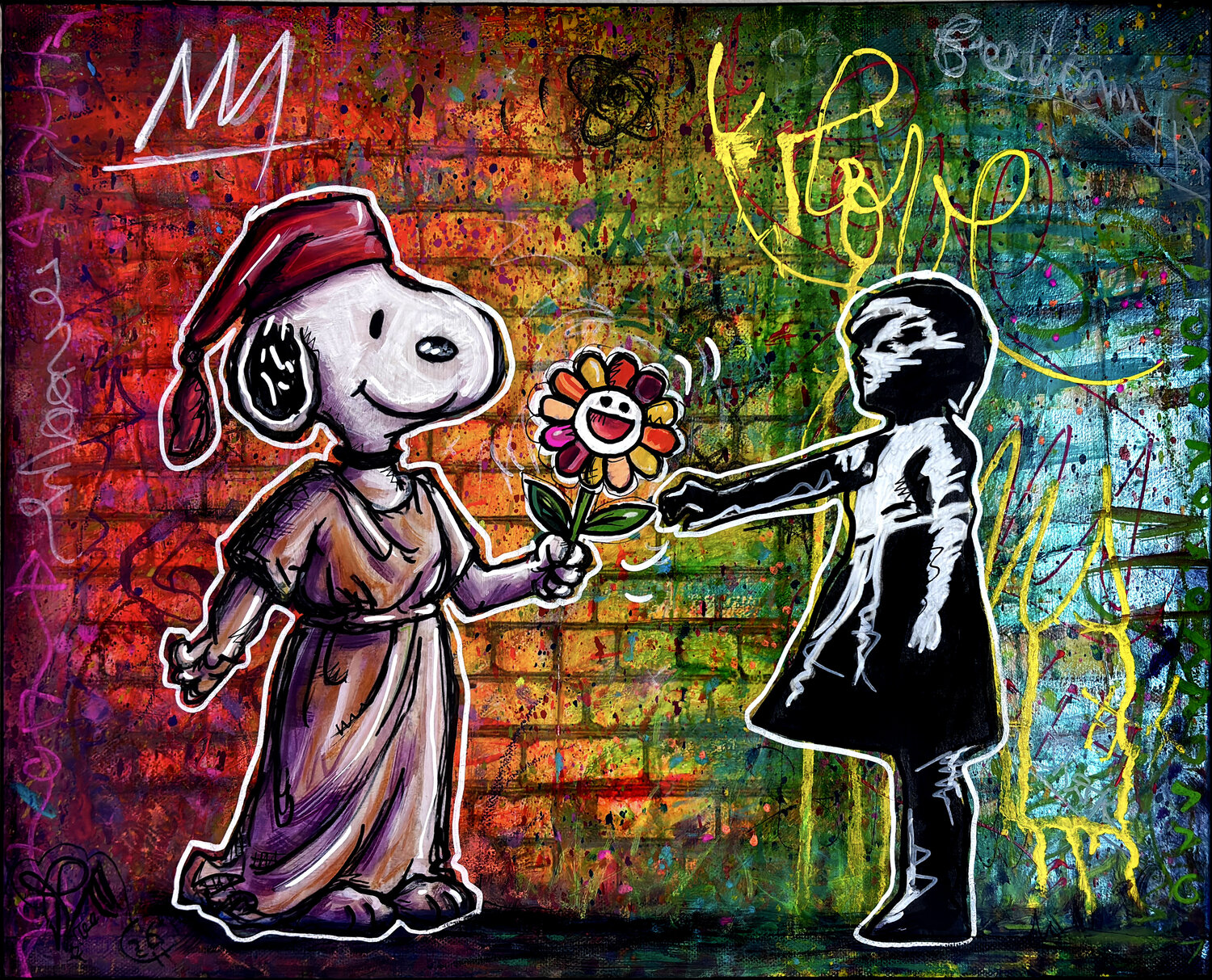 Love Wins 4 - Tableau Pop Art Snoopy Liberté Marianne Banksy Petit Fille Original Priscilla Vettese Original painting for sale