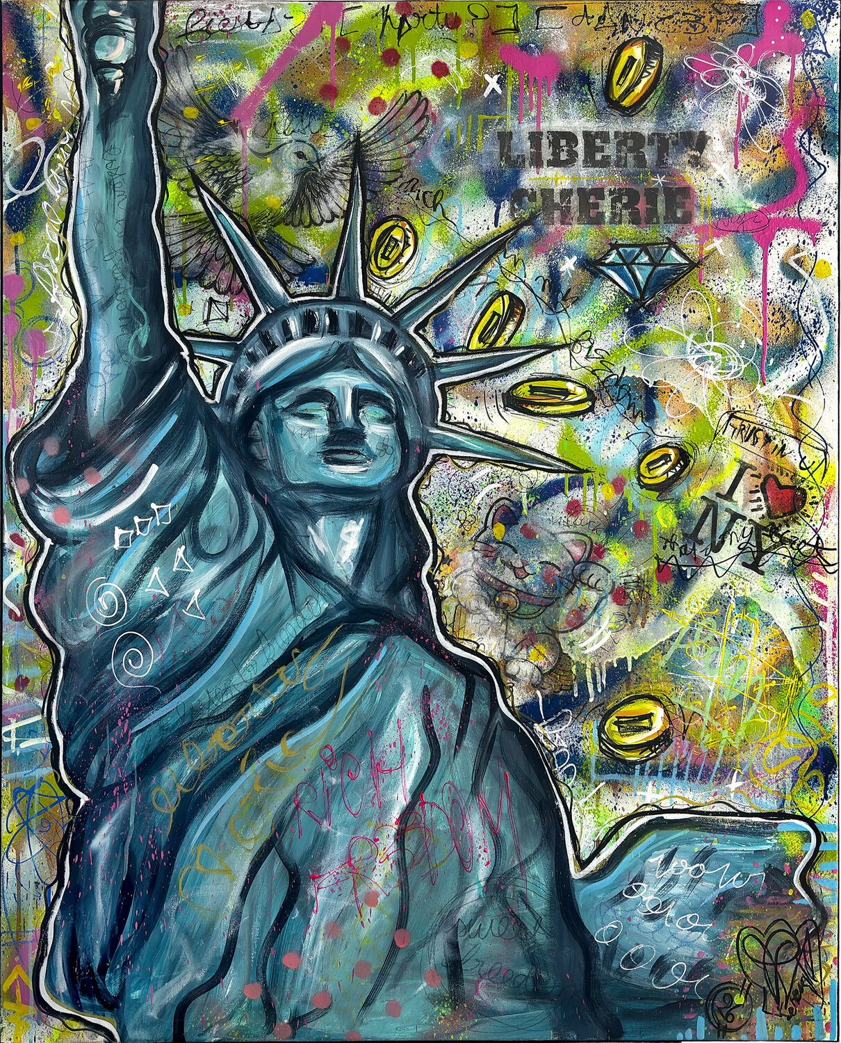 Liberty Chérie Statue of Liberty Pop Street Art Unique Priscilla Vettese Original painting for sale