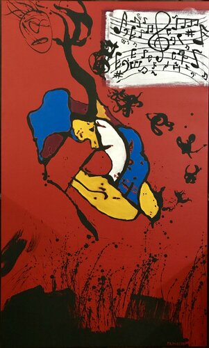 “The Jazz Musician (Black Man With a Horn)” by Fred Phillips a.k.a Parhelion, Painting for Sale on Select