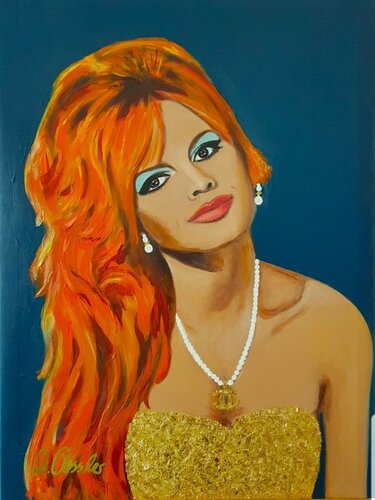 Brigitte Bardot mit Coco Chanel Kette by Marion Possler, Painting for Sale on Select