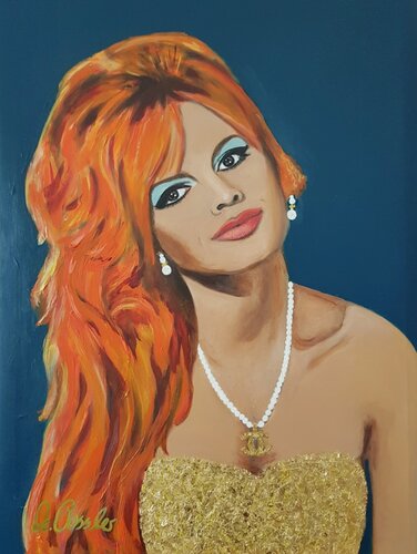 Brigitte Bardot mit Coco Chanel Kette by Marion Possler, Painting for Sale on Select