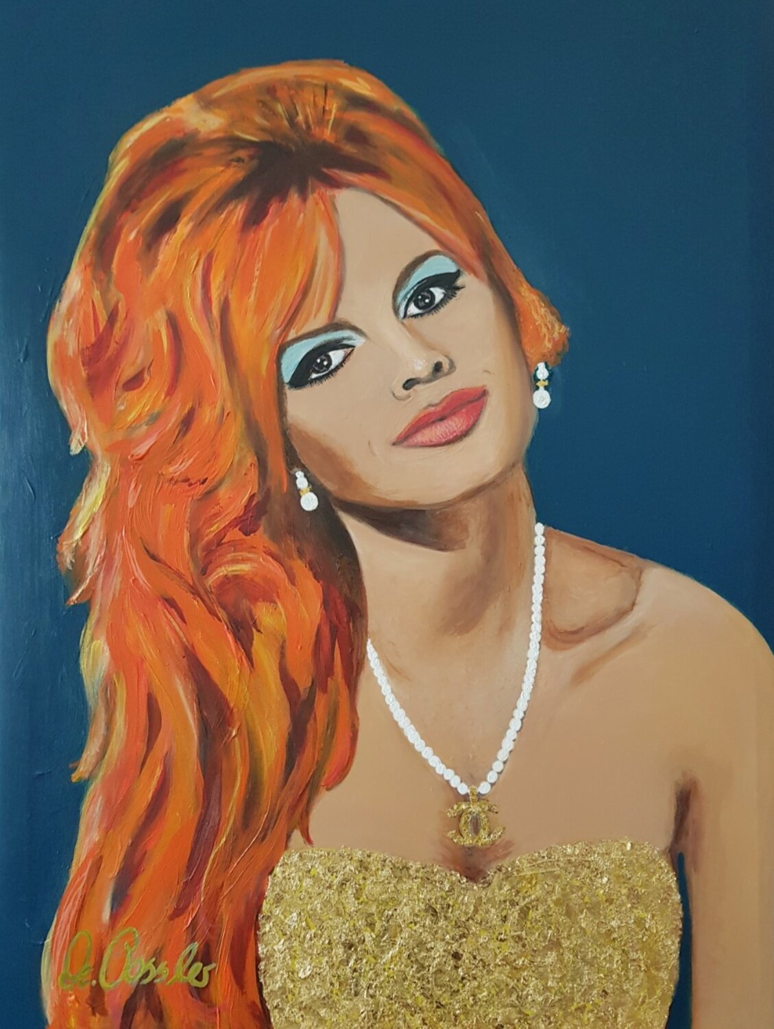 Brigitte Bardot mit Coco Chanel Kette Marion Possler Original painting for sale