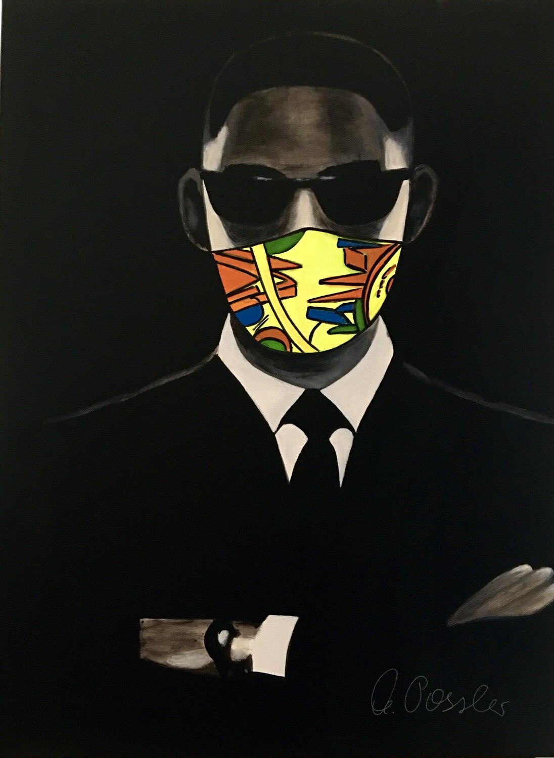 Will Smith - Masked Man in Black Marion Possler Original painting for sale