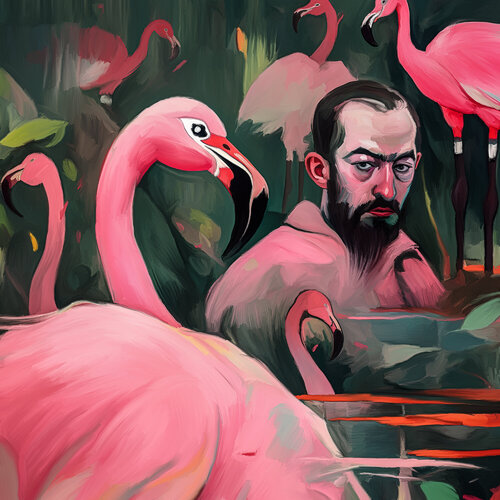 Flamingo Men by Holger Mühlbauer-Gardemin, Painting for Sale on Select