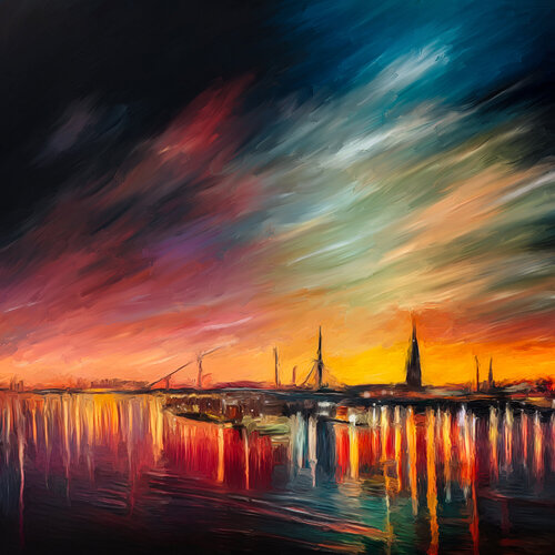 Abendstimmung im Hafen by Holger Mühlbauer-Gardemin, Painting for Sale on Select