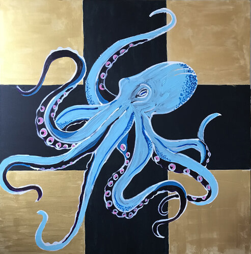 Oktopus vor Schwarz und Gold by Holger Mühlbauer-Gardemin, Painting for Sale on Select