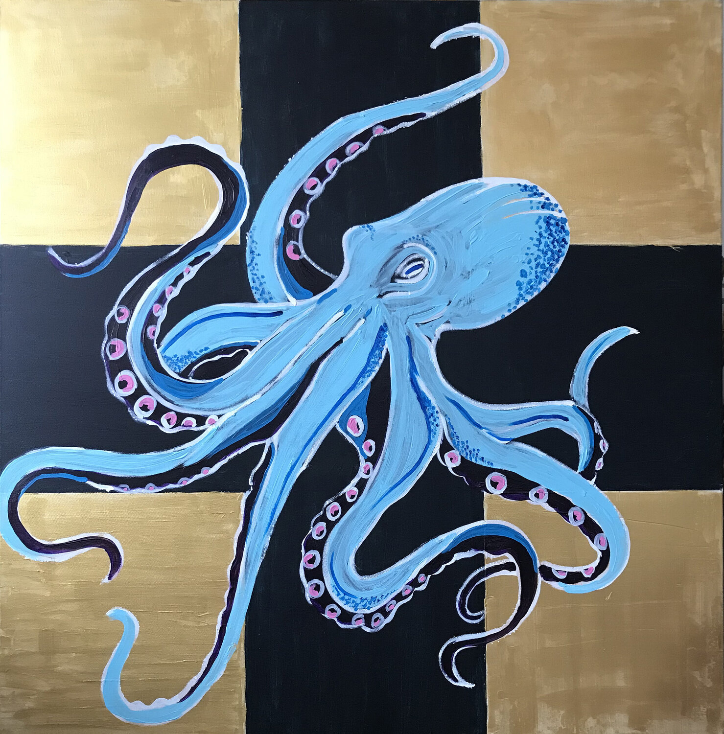 Oktopus vor Schwarz und Gold Holger Mühlbauer-Gardemin Original painting for sale
