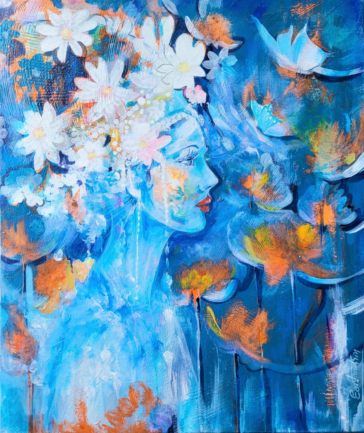 Fleurs de maquillage Elisabeth Constantin Original painting for sale