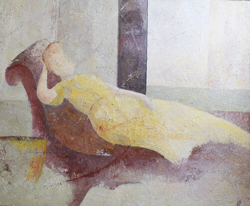 La jeune fille au divan by J-Claude Bernard, Painting for Sale on Select