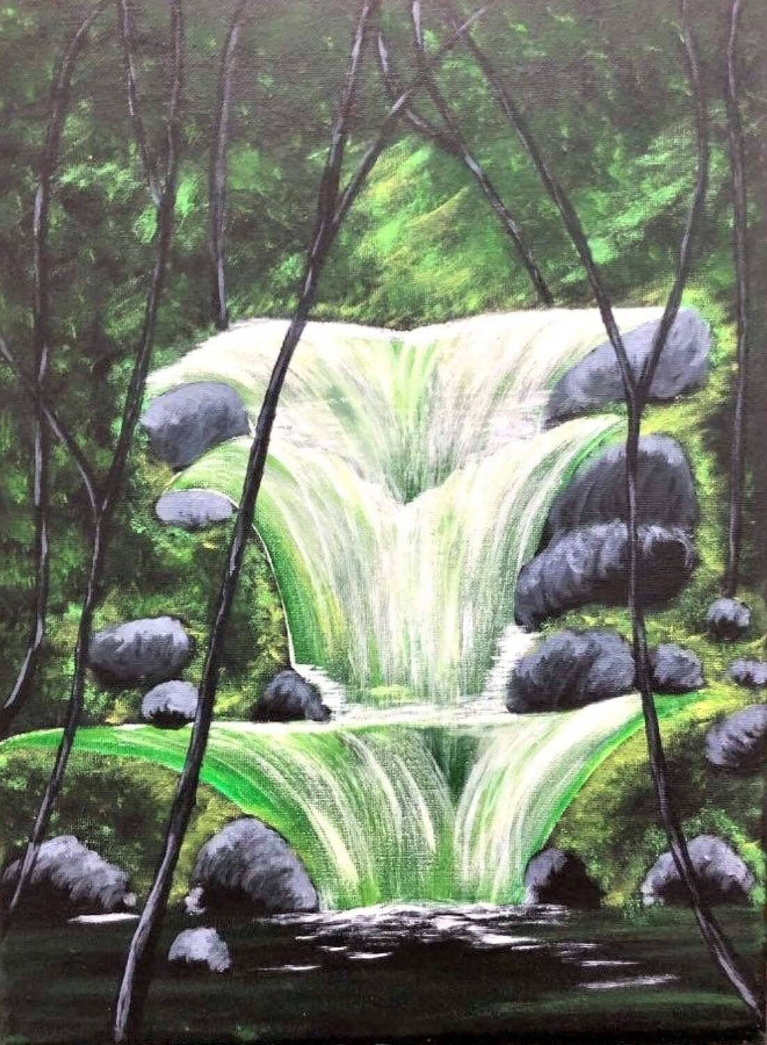 Emerald Waterfall Meadows Joyce Tan Original painting for sale