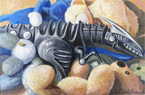 Le singe bleu terrassant le dragon by Christel Fréon, Painting for Sale on Select