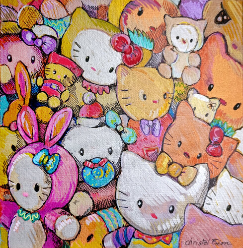 La famille Kitty by Christel Fréon, Painting for Sale on Select