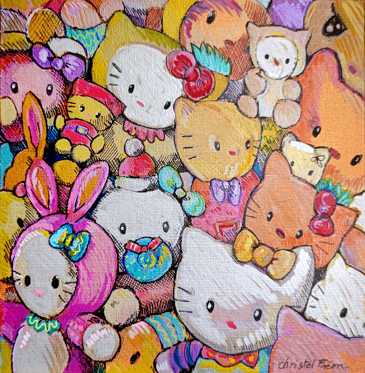 La famille Kitty Christel Fréon Original painting for sale