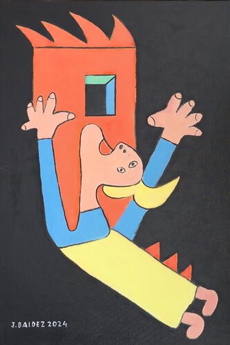 Mujer ardiendo por bomba incendiaria.Homenaje a Picasso. by José Báidez González, Painting for Sale on Select