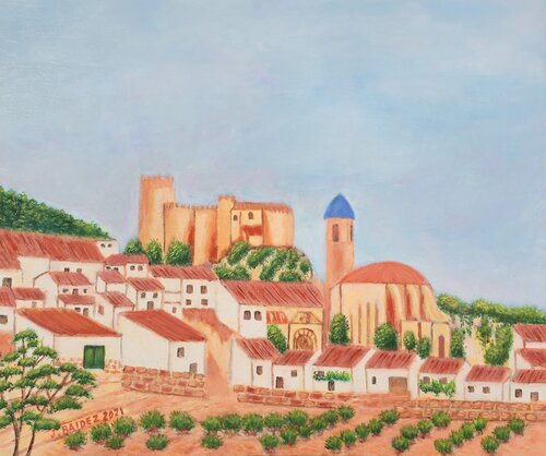 Yeste. Iglesia y castillo. by José Báidez González, Painting for Sale on Select