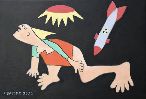 Mujer huyendo de la guerra Homenaje a Picasso. by José Báidez González, Painting for Sale on Select