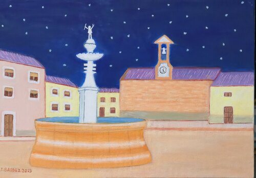 Noche de luna en el pueblo. by José Báidez González, Painting for Sale on Select