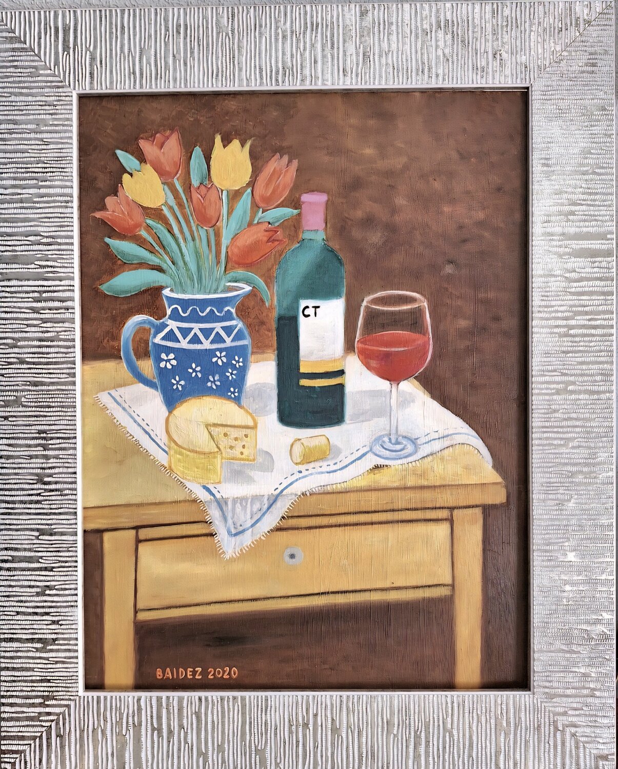 Vino y queso Cortijo Trifillas. José Báidez González Original painting for sale