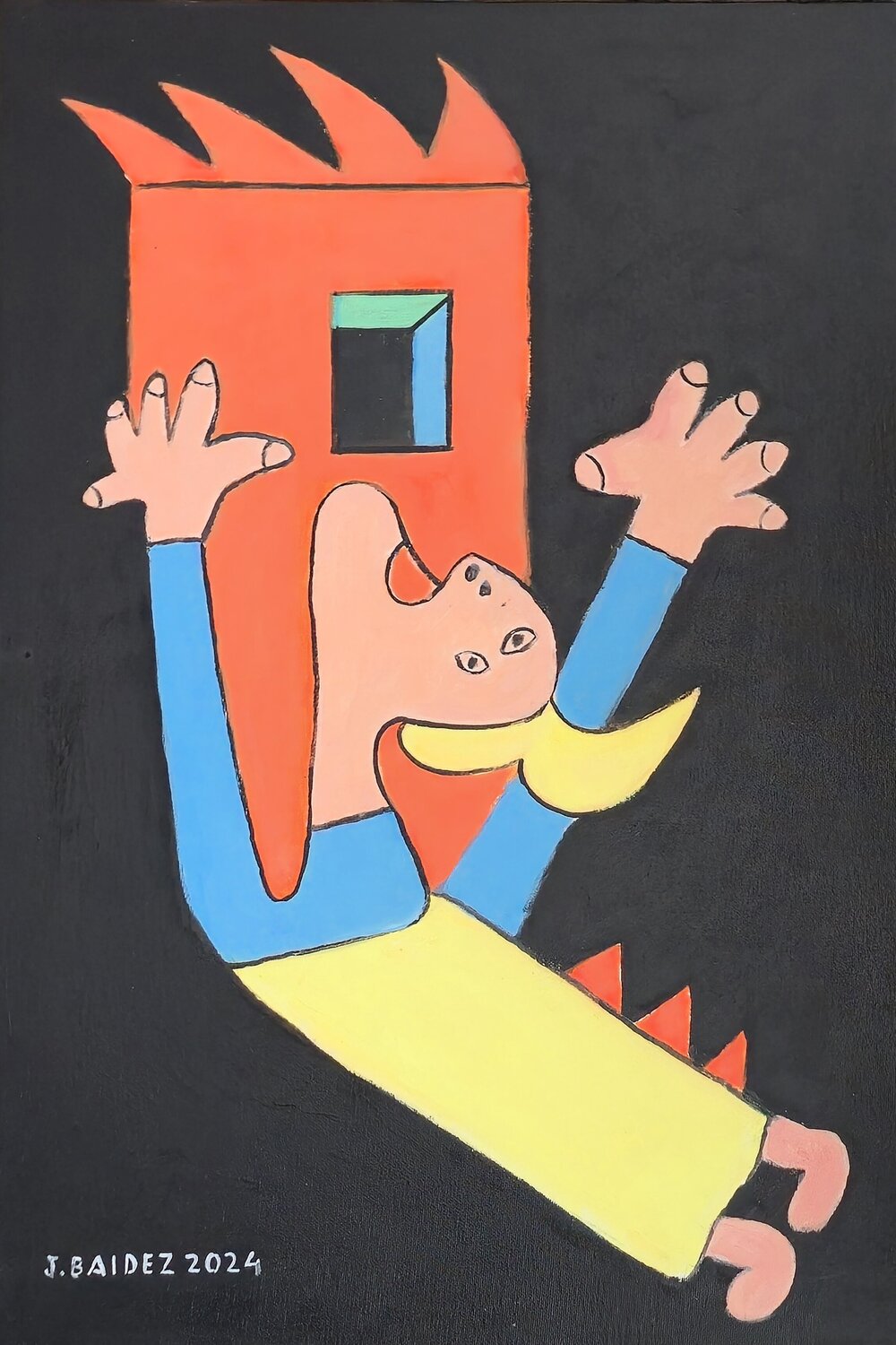Mujer ardiendo por bomba incendiaria.Homenaje a Picasso. José Báidez González Original painting for sale