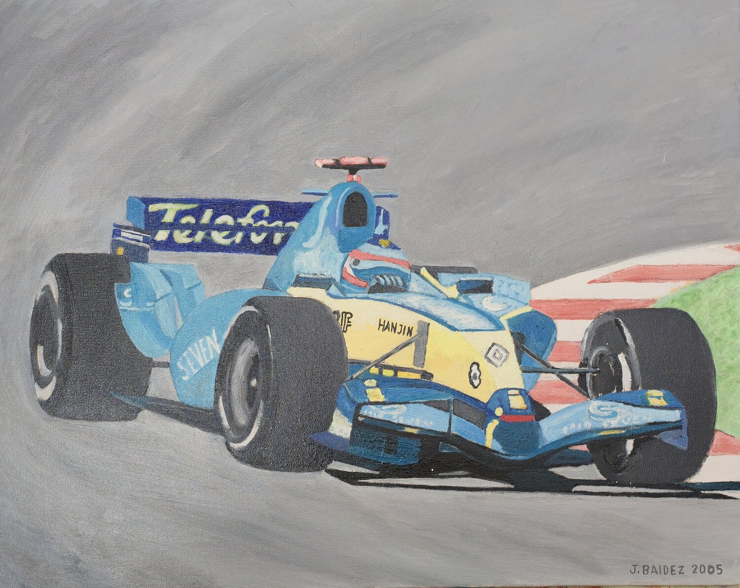 Renault F1 Fernando Alonso. Año 2005.Campeon del mundo. José Báidez González Original painting for sale