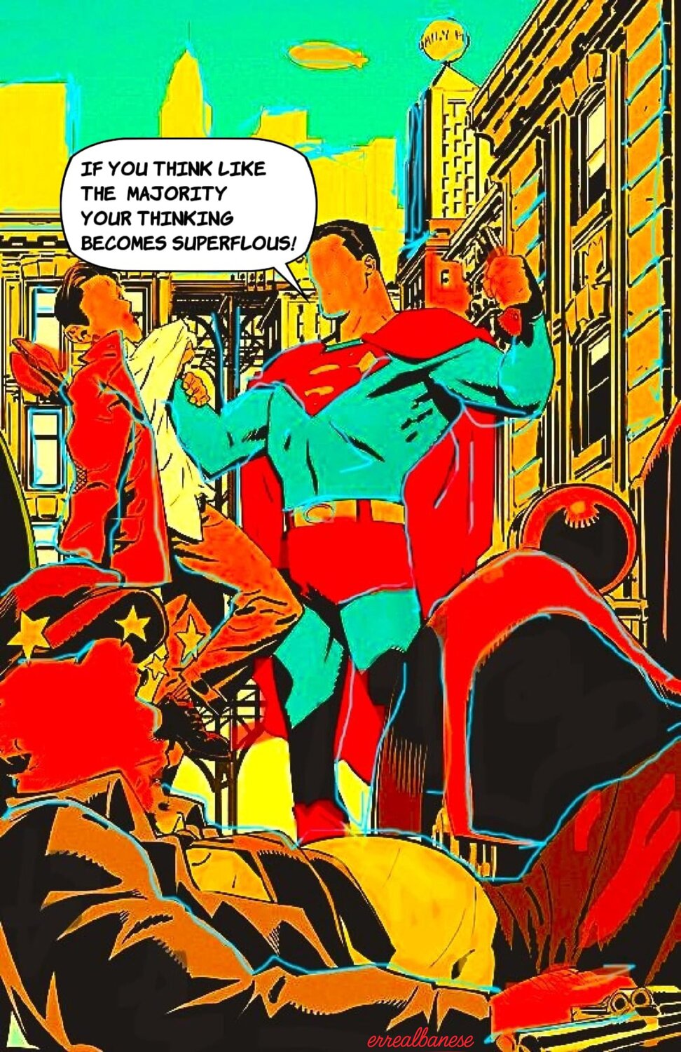 "If you think like the majority...." Arte digitale su metallo Dibond con finitura in plexiglass Opera unica, non replicabile. Reginaldo Albanese Original painting for sale