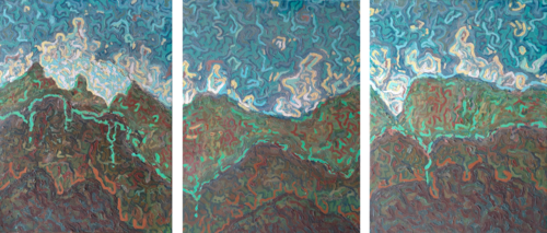 Triptyque vision panoramique du Piton des neiges pour l'œil gauche, droit et le troisième by Victor Abel, Painting for Sale on Select