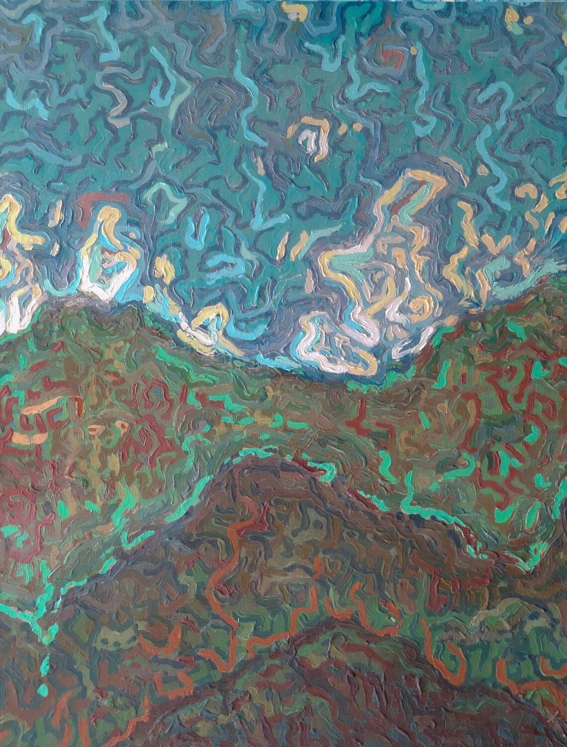 Vision panoramique du Piton des neiges pour le troisième oeil Victor Abel Original painting for sale