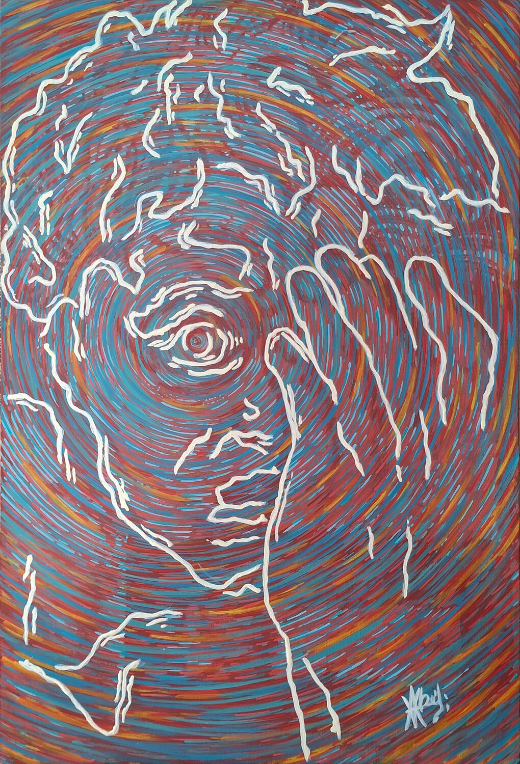 Fresque monumentale mimétique pour plombier paranoïaque désœuvré Victor Abel Original painting for sale