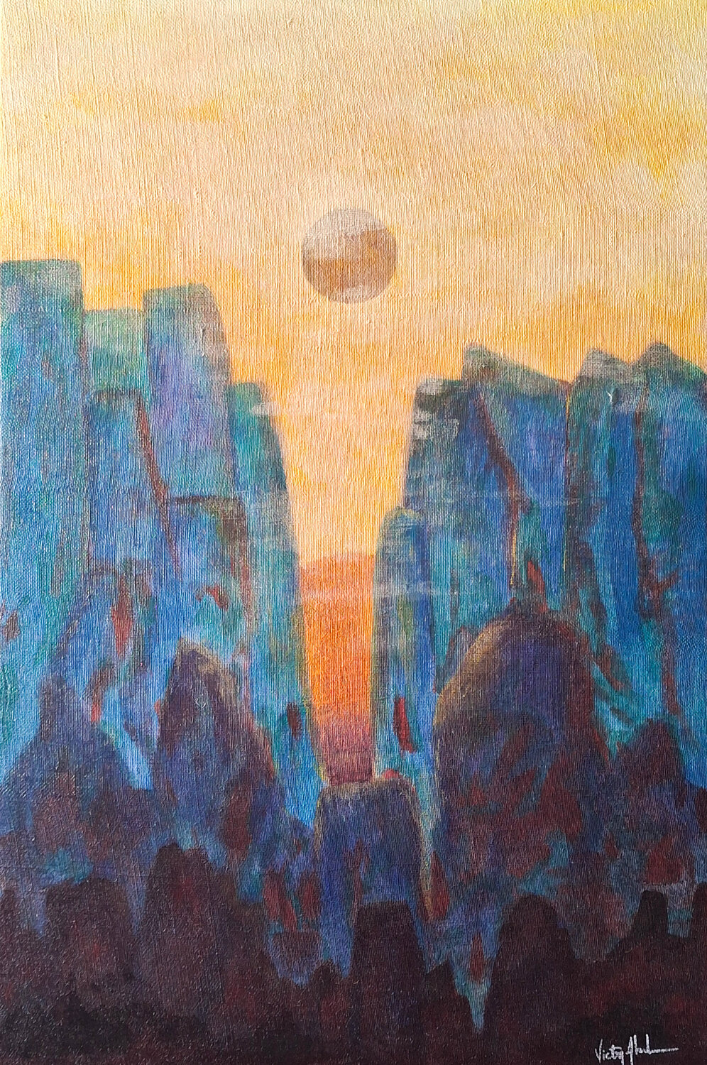 Alignement céleste au Groenland Victor Abel Original painting for sale