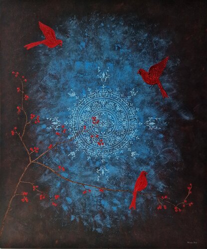 Red Cardinals Serenity by Victoria Shul, Painting for Sale on Select