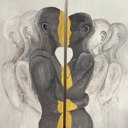 Golden Synergie — AGAPE Series | Sculptural Diptych (No. 2 of 5) by NIENKE VISSCHER, Painting for Sale on Select