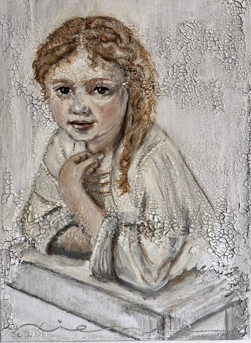 The little Girl at the Window — A Quiet Presence by NIENKE VISSCHER, Painting for Sale on Select